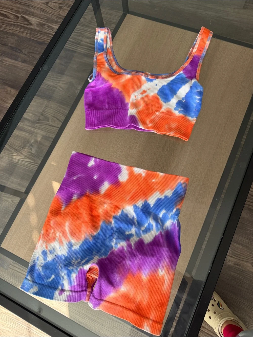 Tie-Dye Orange Purple Blue High-Waist Bike Shorts